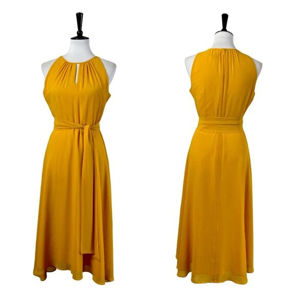 Tahari Petite Midi Dress Keyhole Halter Neck High Low Hem Yellow Women’s Size 6P - Picture 14 of 14